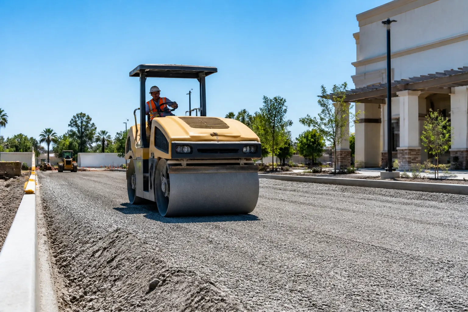 Aggregate base preparation for an Orange County asphalt paving project