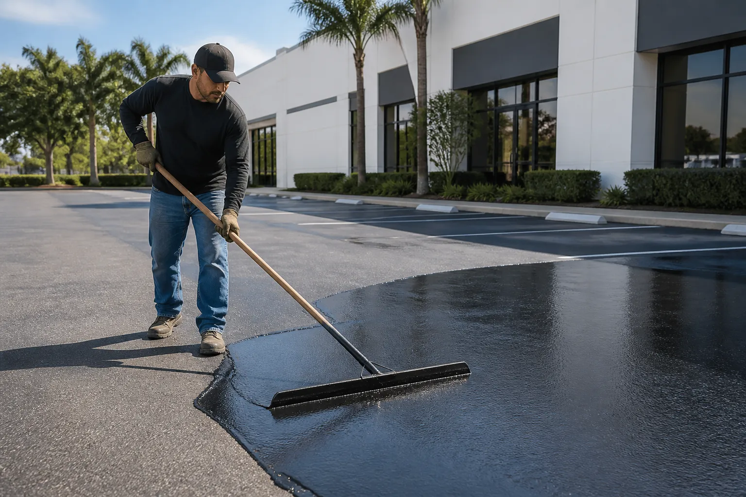 Sealcoating an asphalt parking lot in Costa Mesa